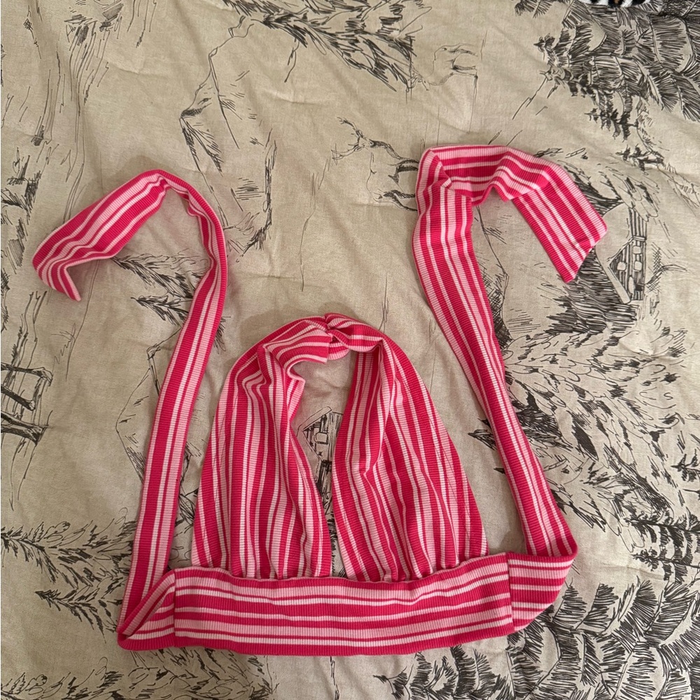 Pink Striped Halter Top